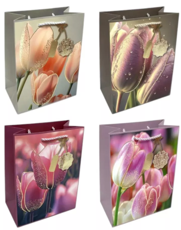 Bolsa de Regalo Diseño Flores x 12 Unds. Medida: 32 x 26 cm aprox.