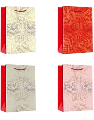 Bolsa de Regalo Corazones Colores Surtidos x 12 Unds. Medida: 12 x 30 x 39 cm aprox.
