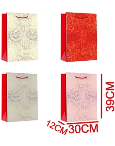 Bolsa de Regalo Corazones Colores Surtidos x 12 Unds. Medida: 12 x 30 x 39 cm aprox.