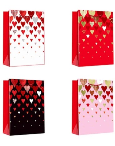 Bolsa de Regalo Corazones Colores Surtidos x 12 Unds. Medida: 12 x 30 x 39 cm aprox.
