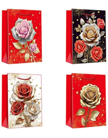 Bolsa de Regalo Rosas Colores Surtidos x 12 Unds. Medida: 10 x 18 x 23 cm aprox.
