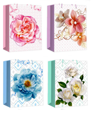 Bolsa de Regalo Flores  x 24 Unds. Medida: 31 x 12 x 40 cm aprox