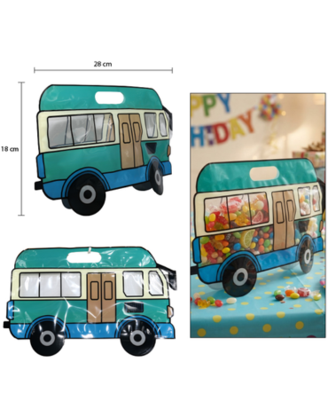 Bolsa Resellable para Dulces Diseño Bus x 12 Unds. Medida: 28 x 18 cm aprox.