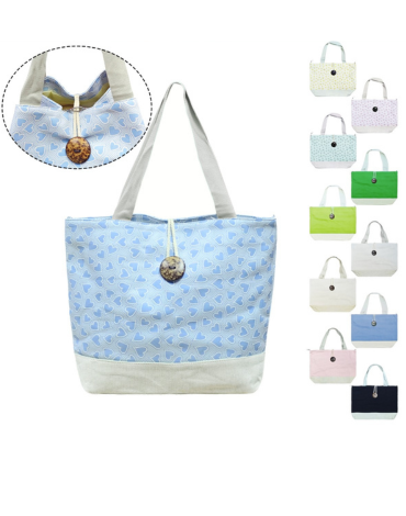 Bolso de Verano con Botón Diseño Corazón  x 12  Unds.Medida: 45 x 12 x 36 cm aprox.