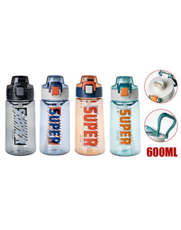 Botella Plástica para Agua SUPER x 6 Unds. Capacidad : 600 ml