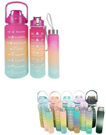 4 Set de Botella de Agua Colores Surtidos. 2000 ML + 900 ML + 300 ML (1 Set Trae 2 PCS)