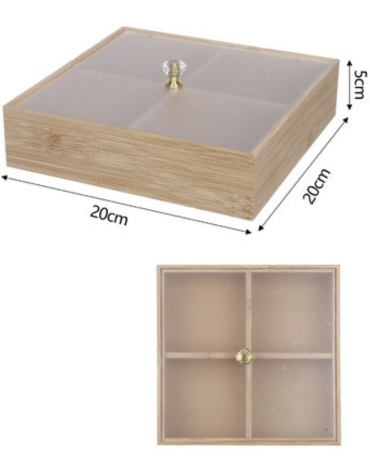 Caja de Madera 4 Compartimientos x 4 Unds. Medida: 20 x 20 x 5 cm aprox.