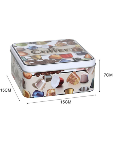 Caja Metálica Diseño Café x 6 Unds. Medida: 15 x 15 x 7 cm aprox.