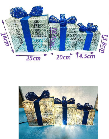 2 Set Caja de Regalo Navideña con Luz Led.Medida: 24 - 20.5 - 15.5 cm aprox.