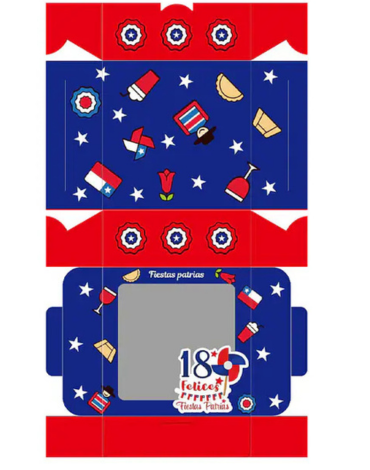 Caja Plegable Fiesta Patrias x 6 Unds. Medida: 23 x 23 x 9 cm aprox.