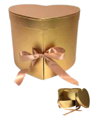 Caja de Corazón Dorada Dos Niveles x 3 Unds. Medidas: 25 x 19 cm Aprox