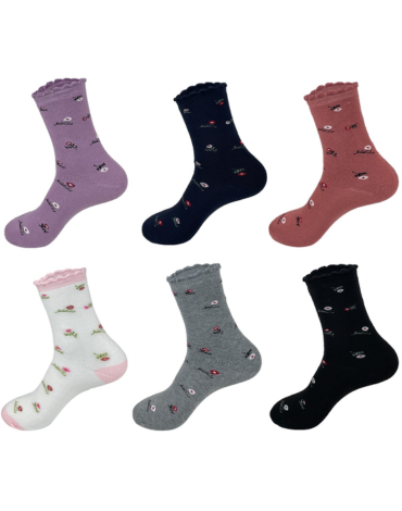 Calcetines Juvenil de Toalla Diseño Florecitas x 24 Pares.
