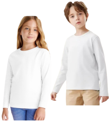 Camiseta Unisex con Polar Color Blanco x 12 Unds. Talla: 13 (7 años) - 14 (8 años) - 15 (9 años) - 16 (10 años)
