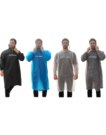 Poncho Impermeable Tira Reflectante x 12 Unds. Medida: 150 x 180 cm aprox.