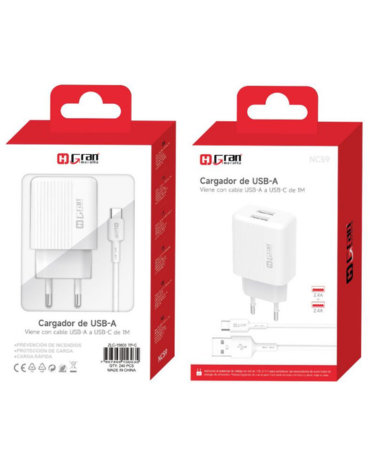 Cargador Carga Rápida USB-A con Cable x 4 Unds.