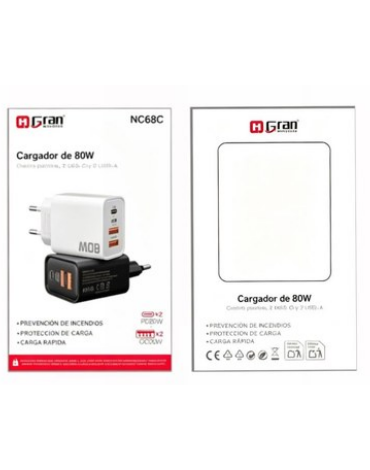Cargador Múltiple 80W sin Cable Colores Surtidos x 4 Unds.