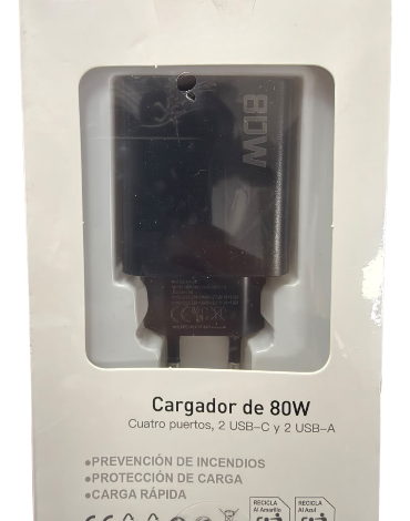 Cargador Múltiple 80W sin Cable Colores Surtidos x 4 Unds.