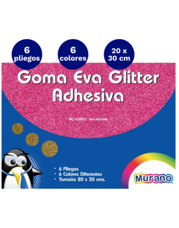 4 Set de Goma Eva Glitter Adhesiva (1 Set Trae 6 PCS) Medida: 20 x 30 cm aprox.