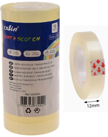6 Set Cinta Adhesiva Transparente (1 Set Trae 10 PCS) Medidas: 12 mm x 35 mt aprox