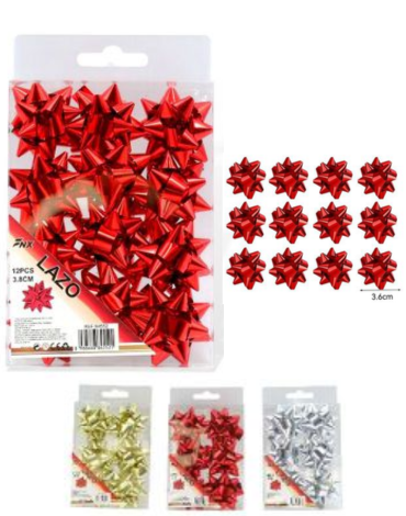 12 Set de Cinta Moño Estrella (1 Set Trae 12 PCS) Medida: 3.6 cm aprox.