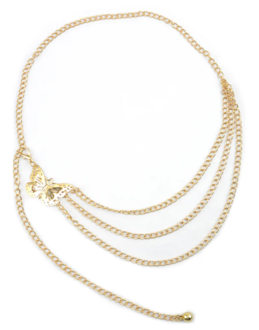 Cinturón Mujer Cadena Triple Color Dorado x 12 Unds. Medida: 100 x 0.7 cm aprox.