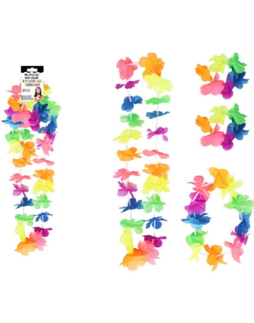 12 Set Hawaiano Multicolor (1 Set Trae 2 Pulseras + Collar + Corona) Medida: 48 cm aprox.