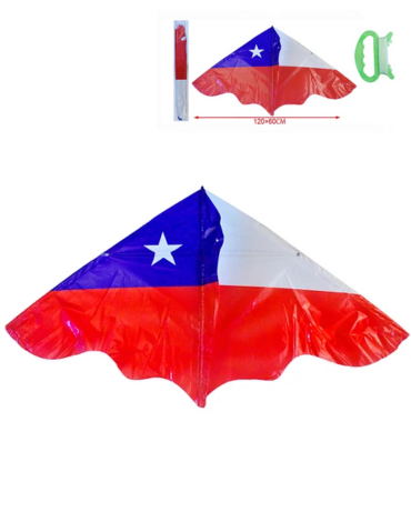 Cometa Plástica Bandera de Chile con Hilo x 12 Unds. Medida: 120 x 60 cm aprox.