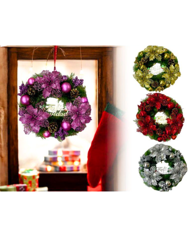 Corona Navideña Decorativa x 4 Unds. Medida: 35 cm aprox.