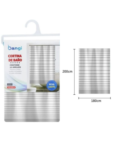 Cortina de Baño 100% PEVA con Lineas x 6 Unds. Medida: 200 x 180 cm aprox.