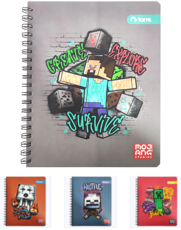 Cuaderno Universitario Tapa Dura Minecraft 100 Hojas Torre x 10 Unds. Medida: 7 mm