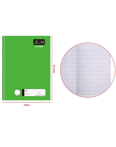 Cuaderno College Cal. Horizontal Color Verde 100 Hojas x 10 Unds.