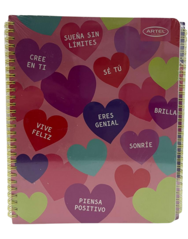 Cuaderno Universitario Tapa Dura Corazones 100 Hojas Artel x 10 Unds.