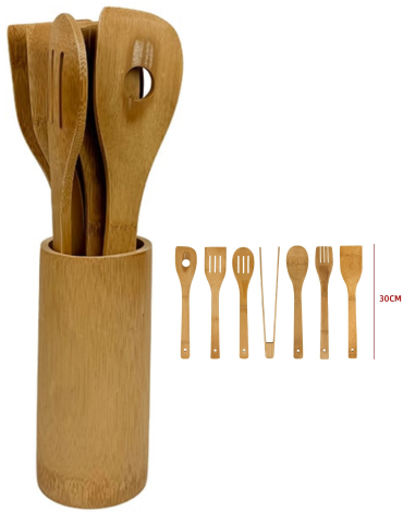 3 Set de Utensilios de Bambú (1 Set Trae 7 PCS) Medida: 30 cm aprox.