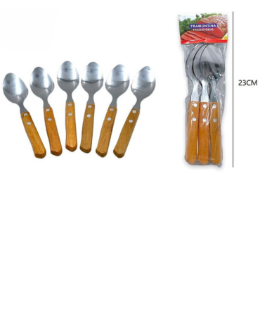 6 Set de Cucharas con Mango de Madera. Medida: 23 cm aprox (Cada Set trae : 6 PCS)