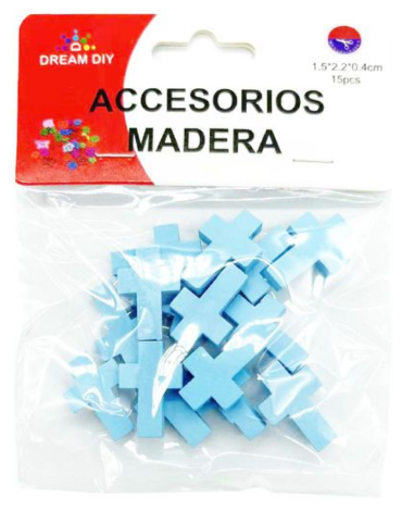 12 Set Accesorios Cruz de Madera (1 Set Trae 15 PCS) Medida: 1.5 x 2.2 x 0.4 cm aprox.