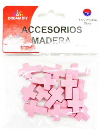 12 Set Accesorios Cruz de Madera (1 Set Trae 15 PCS) Medida: 1.5 x 2.2 x 0.4 cm aprox.