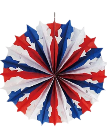 Colgante de Papel Abanico con Estrellas Fiestas Patrias x 12 Unds. Medida: 30 cm aprox