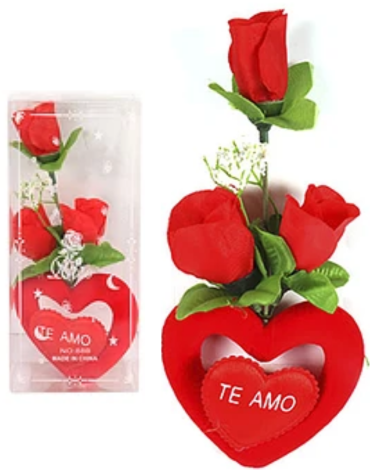 Adorno Rosa con Corazón Color Único x 6 Unds. Medida: 17 x 8 cm aprox.