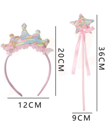 6 Set Cintillo y Varita de Corona con Lentejuelas (1 Set Trae 2 Pcs)