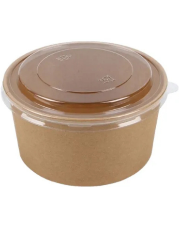 Envase Bowl Kraft con Tapa Pet 500 ml x 50 Unds. Medida: 14.5 x 4.5 x 13 cm aprox.
