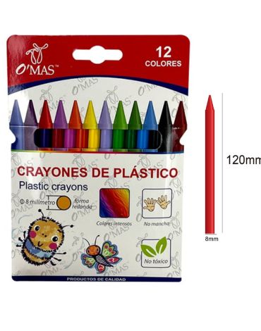 Crayones Plasticos x 12 Unds Medidas: 8mm X 120mm aprox.