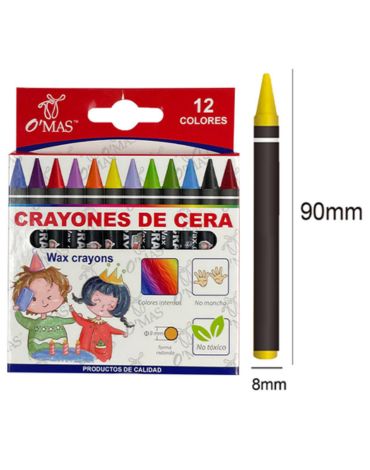 Crayones de Cera x 12 Unds Medidas: 8mm X 900mm aprox.