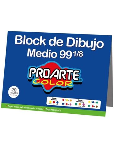 Block de Dibujo PROARTE Medio 99 1/8 x 12 Unidades (1 Set: 20 Hojas) Medidas: 37.7 * 27 cms aprox.