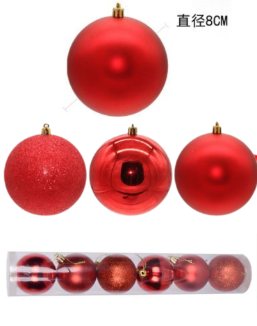 4 Set de Esferas Navideñas Rojas (1 Set Trae 6 PCS) Medida: 8 cm aprox.
