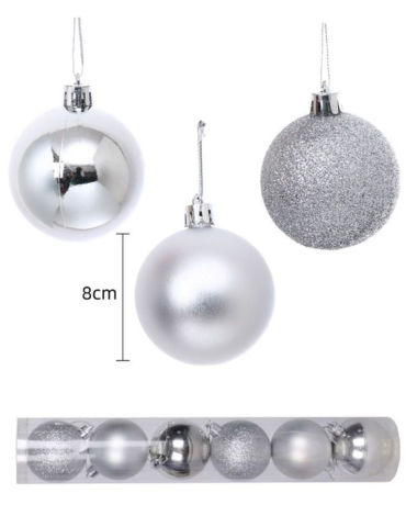 4 Set de Esferas Navideñas Plateada (1 Set Trae 6 PCS) Medida: 8 cm aprox.