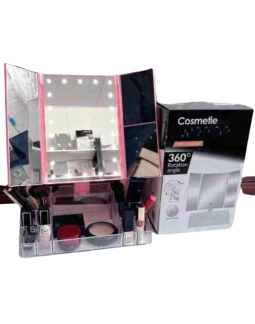 Espejo Plegable con Organizador Acrilico y Luz x 3 Unds.