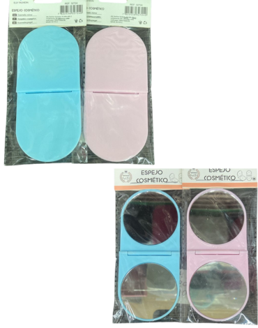 Espejo Doble Lisos Colores Surtidos x 12 Unds. Medida: 6.1 x 13.7 cm aprox.