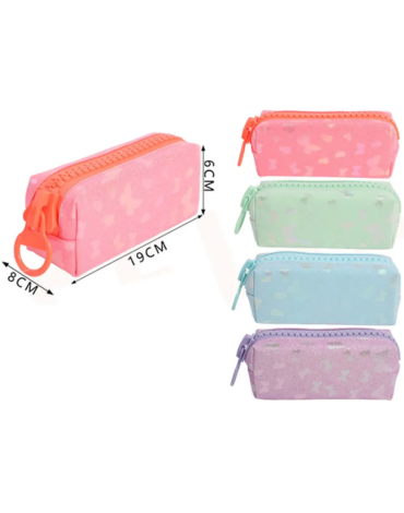 Estuche Escolar Glitter Mariposa Colores Surtidos x 4 Unds. Medida: 19 x 8 x 6 cm aprox