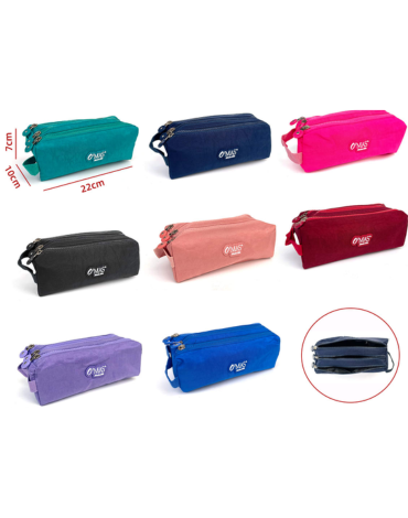 Estuche Escolar 3 Cierres Colores Surtidos x 12 Unds. Medida: 7 x 10 x 22 cm aprox