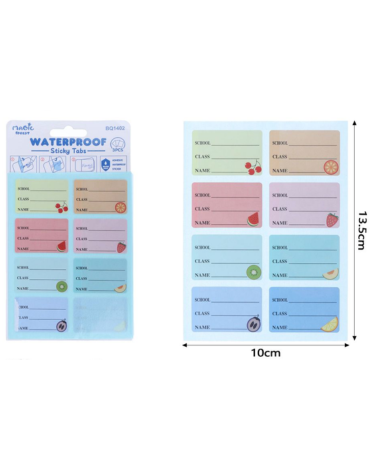 Etiquetas Escolares Impermeables Colores Surtidos x 24 Unds.